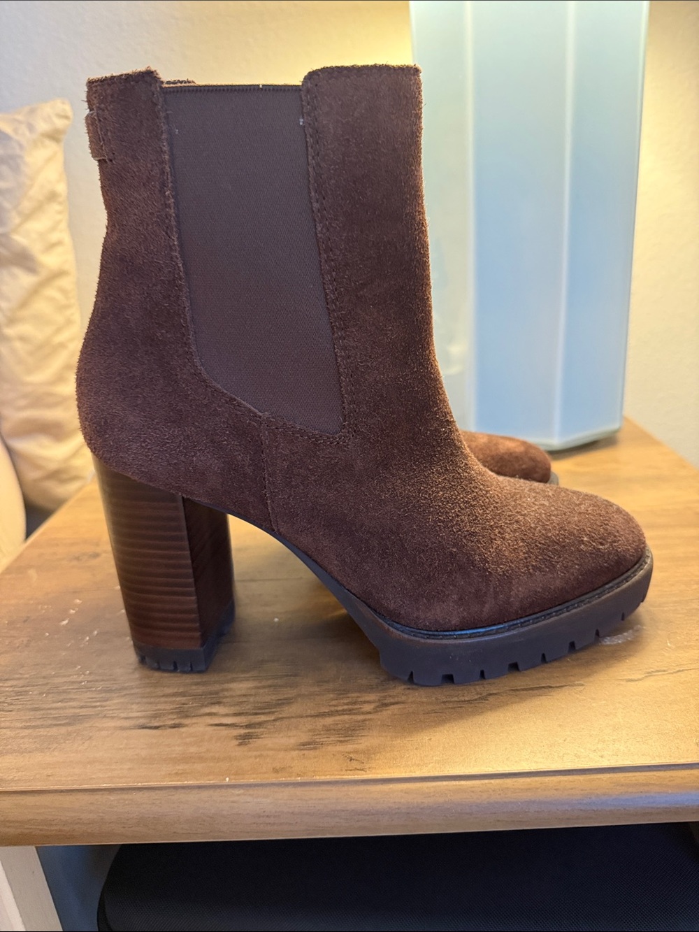 Ralph Lauren Brown Suede Block Heel Chelsea Boot